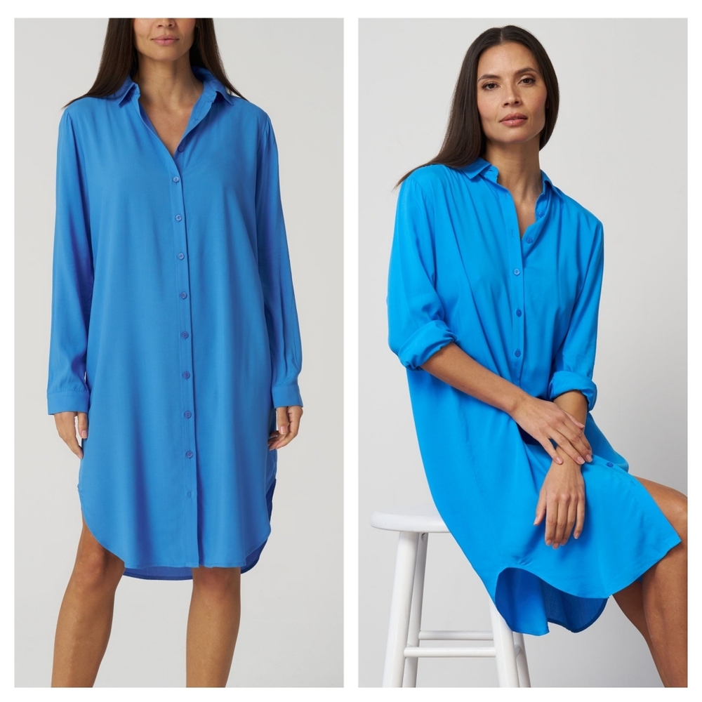 Franne Golde Easy Midi Shirt Azure Blue Medium